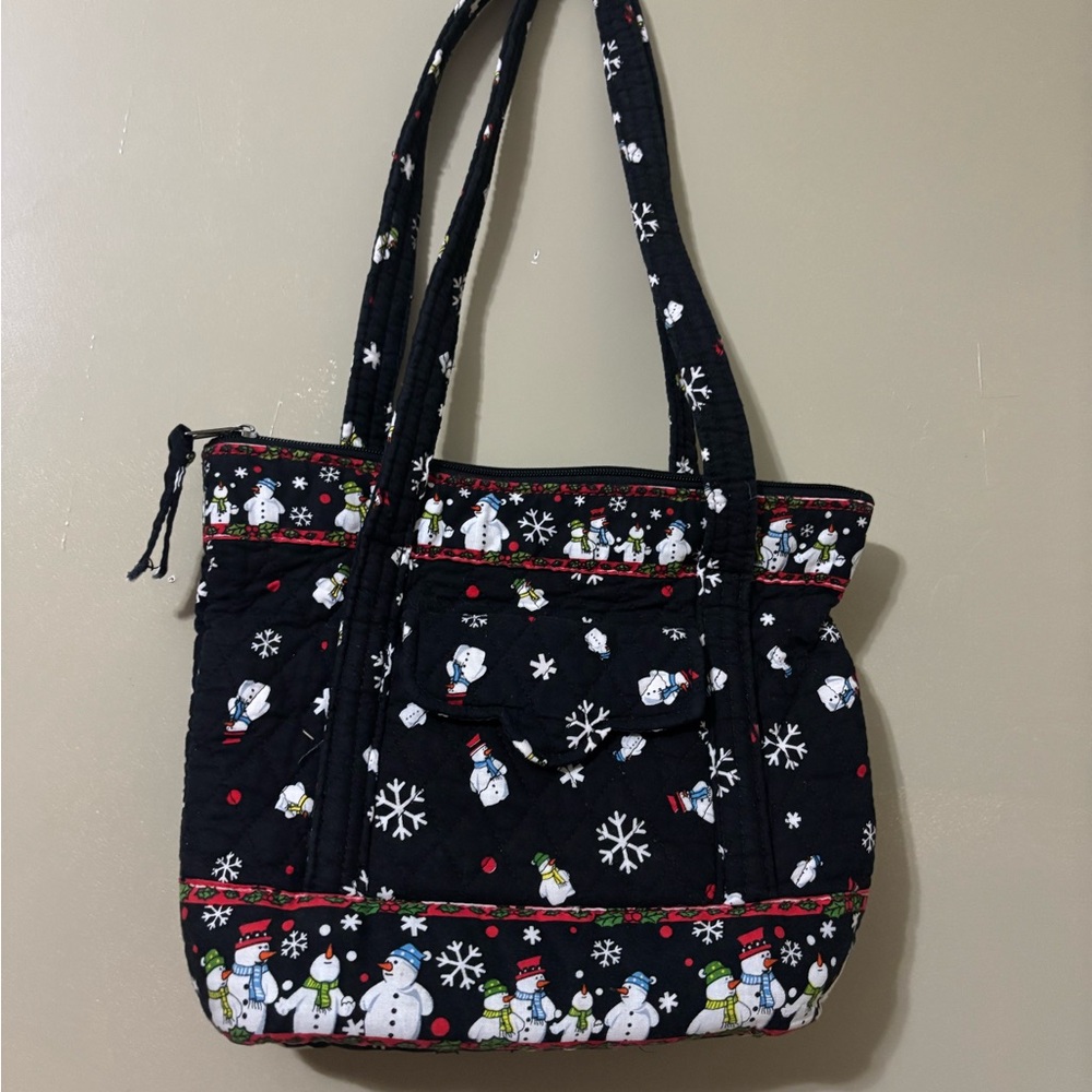 Black Snowman Print Tote Bag